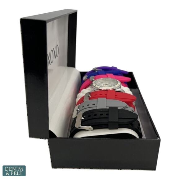 XOXO Women’s Silver-Tone Analog Watch Set w/ 7 Silicone Bands XO9043 NEW/NIB!! - Picture 3 of 14